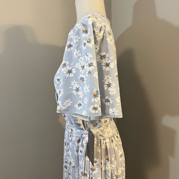 Blue Flutter Sleeve Wrap Midi Dress - Picture 7 of 14